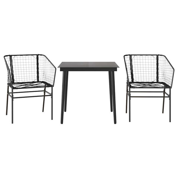 vidaXL Ensemble à manger de jardin 3 Pièces noir résine tressée verre