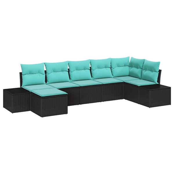 vidaXL Ensemble de canapé de jardin 7 Pièces Noir et turquoise polyrotin