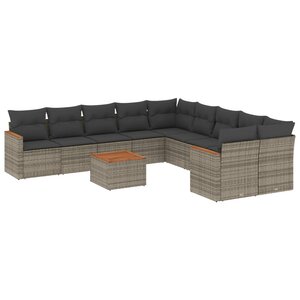vidaXL Salon de jardin 11 Pièces avec coussins gris résine tressée