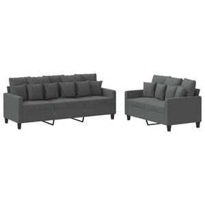 vidaXL Ensemble de canapés 2 Pièces avec coussins Gris foncé Tissu