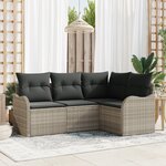 Ensemble de Canapés de Jardin 4 Pièces avec Coussins Gris Clair Rattan Poly