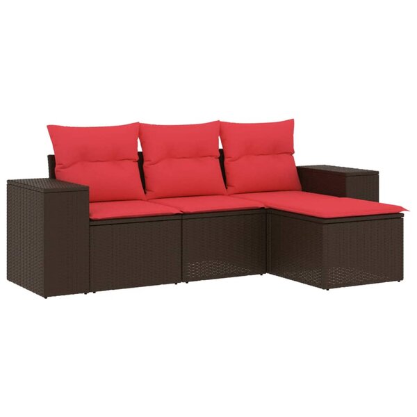 vidaXL Salon de jardin 4 Pièces avec coussins marron résine tressée