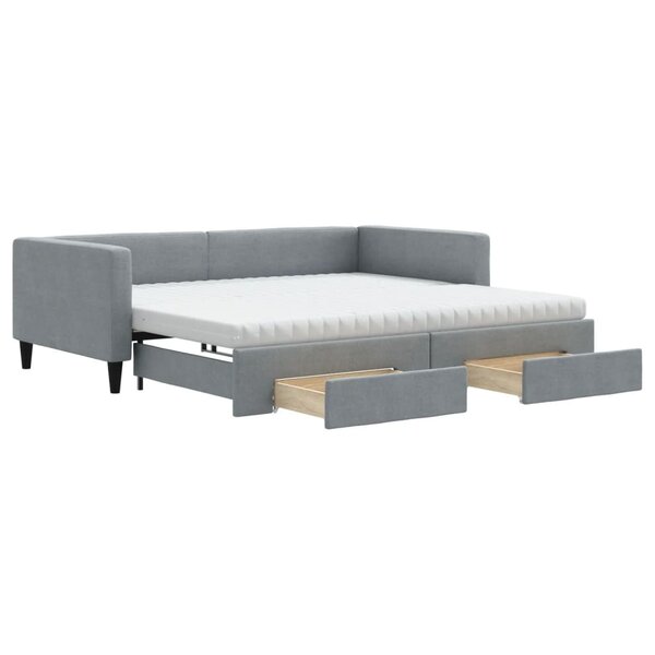 vidaXL Lit de jour avec gigogne et tiroirs gris clair 100x200 cm tissu