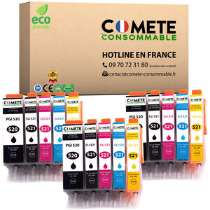 520XL 521XL - 15 cartouches compatibles pour Canon 520 XL 521 XL - COMETE