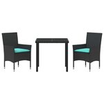 vidaXL Ensemble table et chaises avec coussin 3 Pièces Noir Rotin PE