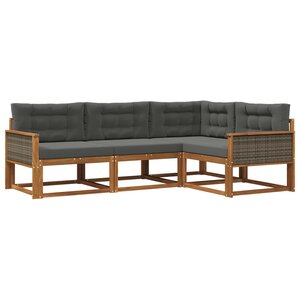vidaXL Ensemble de canapés d'extérieur 4 pc Naturel et Anthracite