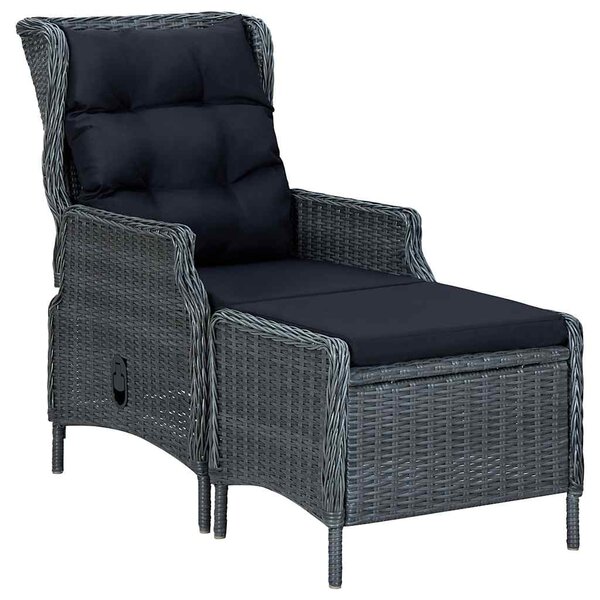 vidaXL Chaise inclinable de jardin tabouret résine tressée gris foncé