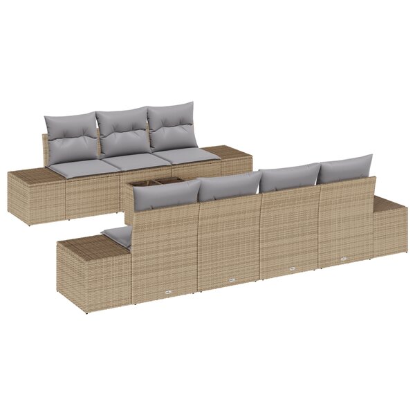 vidaXL Ensemble de canapé de jardin 8 pièces avec coussins beige poly rattan