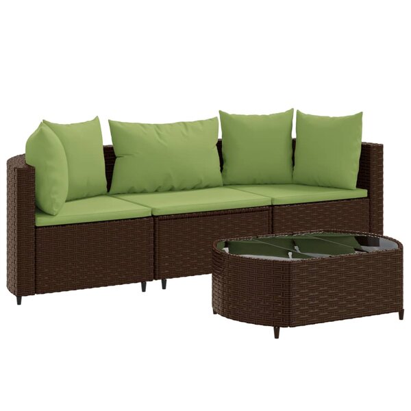 vidaXL Salon de jardin 4 Pièces avec coussins marron résine tressée