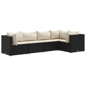 vidaXL Salon de jardin 5 Pièces avec coussins Noir Résine tressée