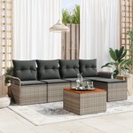 vidaXL Ensemble de canapé de jardin de 6 pièces avec coussins en rotin gris d'Acacia