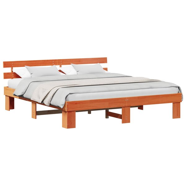 vidaXL Cadre de lit avec tête de lit Brun cire 200 x 200 cm Pin massif