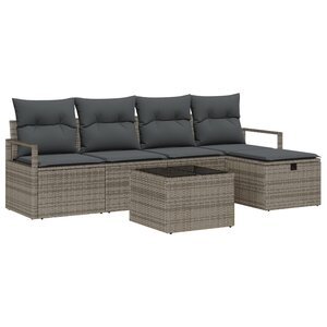 vidaXL Canapé de Jardin 6 Pièces avec Coussins Gris en Rattan Poly