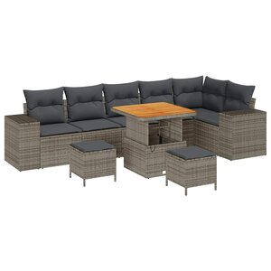 vidaXL Ensemble de canapé de jardin 9 Pièces Gris polyrotin