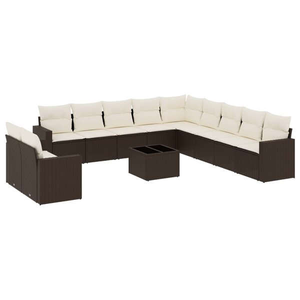 vidaXL Salon de jardin avec coussins 12 Pièces marron résine tressée
