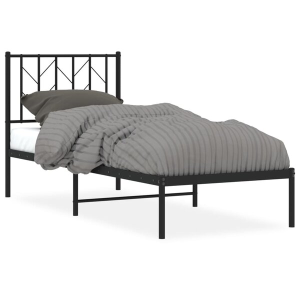 vidaXL Cadre de lit métal avec tête de lit noir 75x190 cm