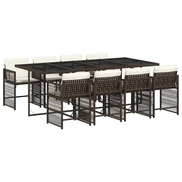 vidaXL Ensemble à manger de jardin et coussins 9 Pièces marron poly rotin