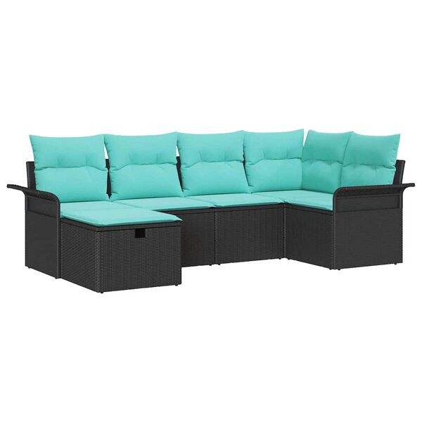 vidaXL Ensemble de canapé de jardin 6 Pièces Noir et turquoise polyrotin