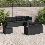 vidaXL Salon de jardin 8 Pièces avec coussins noir résine tressée