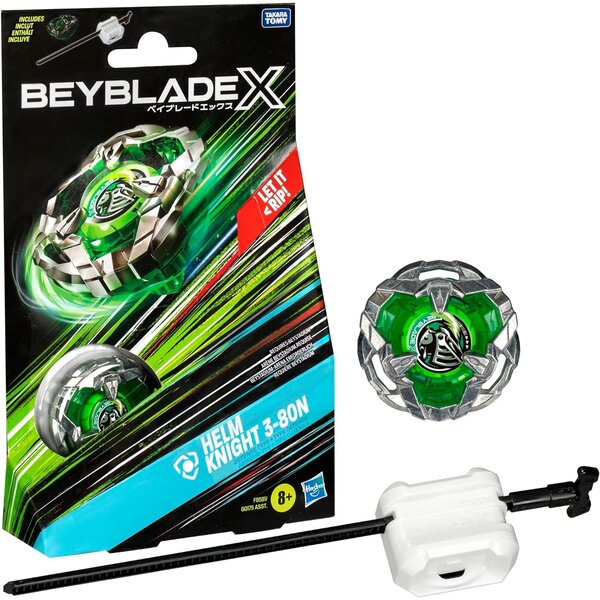 Beyblade X  Starter Pack avec toupie de compétition Helm Knight 3-80N et lanceur