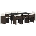 vidaXL Pack de salle à manger de jardin 9 pièces avec coussins - Poly Rattan marron