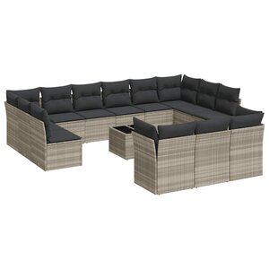 vidaXL Salon de jardin avec coussins 14 Pièces gris clair résine tressée