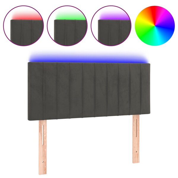 vidaXL Tête de lit à LED Gris foncé 90x5x78/88 cm Velours