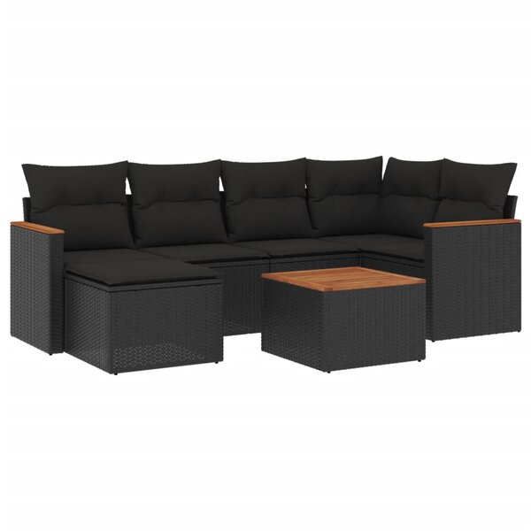 vidaXL Salon de jardin 7 Pièces avec coussins noir résine tressée