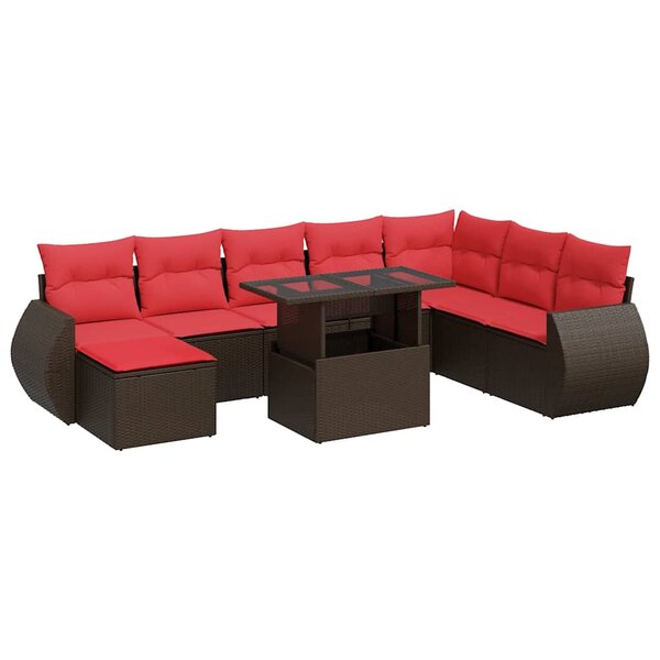 vidaXL Salon de jardin et coussins 9 Pièces marron résine tressée acacia