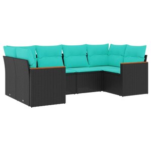 vidaXL Salon de jardin 6 Pièces avec coussins noir résine tressée