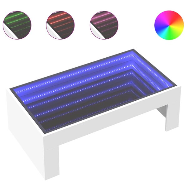 vidaXL Table basse avec LED infini blanc 90x50x30 cm