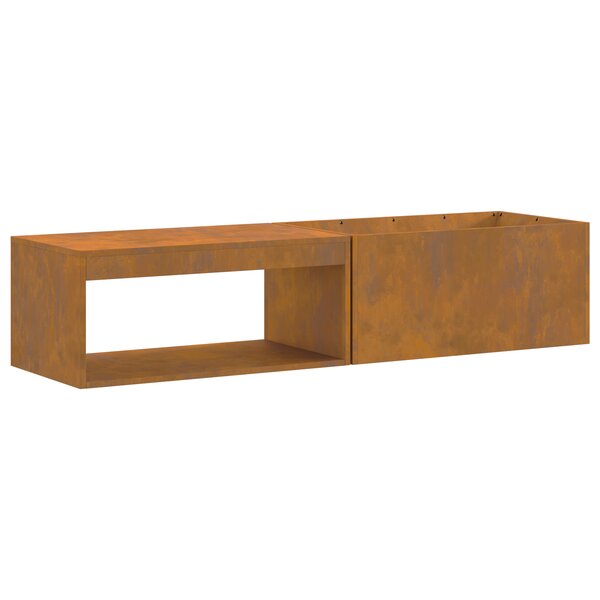 Brasero vidaXL avec rangement pour bûches 160x45x35 cm en acier weathering