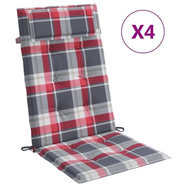vidaXL Coussins de chaise à dossier haut lot de 4 carreaux rouge