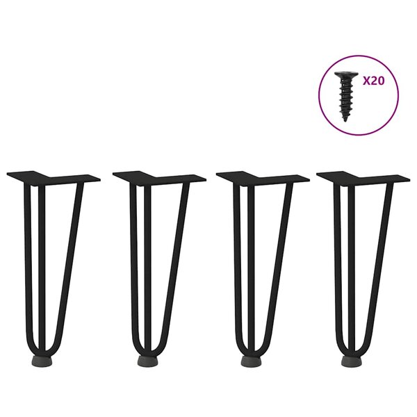vidaXL Pieds en épingle à cheveux pour table basse 4 pièces Noir 30 cm Acier massif