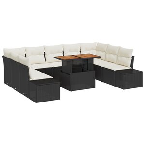 vidaXL Set de Canapé de Jardin de 10 Pièces avec Coussins Noir Rotin Poly