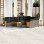 vidaXL Salon de jardin avec coussins 10 Pièces gris résine tressée