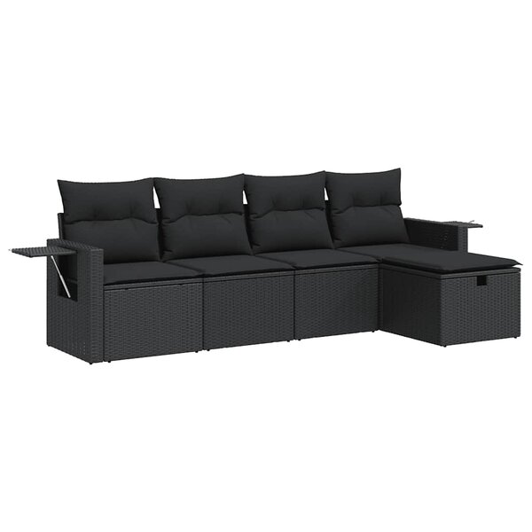 vidaXL Salon de jardin 5 Pièces avec coussins noir résine tressée