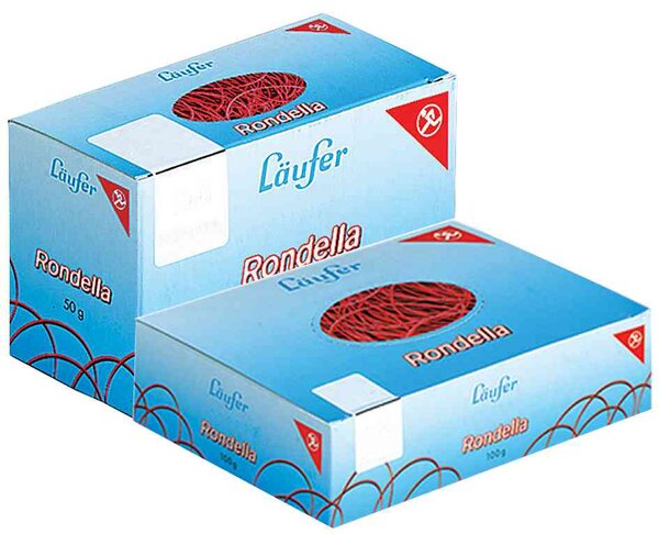 RONDELLA Bandes élastiques dans un carton  1.000 g  80 x 2 mm  rouge LÄUFER