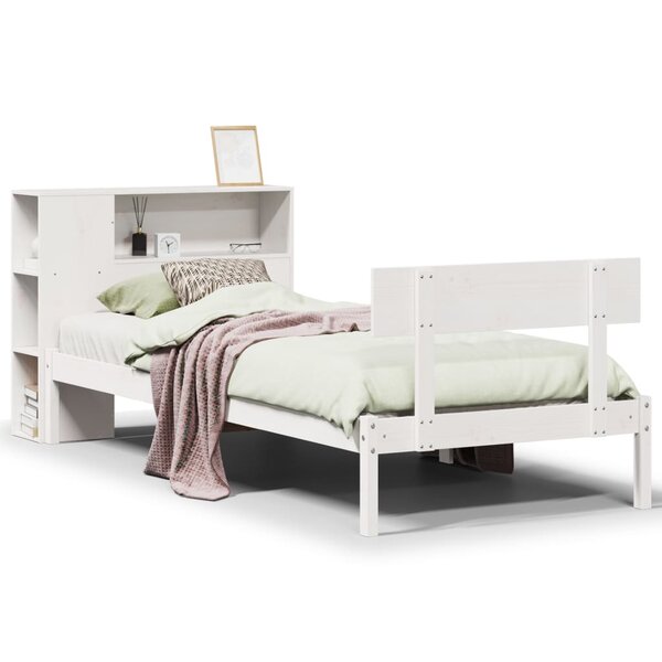 vidaXL Lit bibliothèque sans matelas blanc 90x190cm bois de pin massif