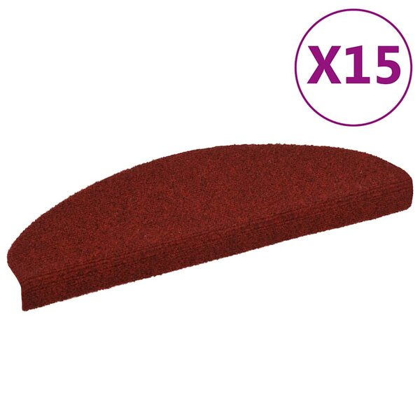 vidaXL Tapis d'escalier auto-adhésif Poinçon aiguilleté 15 Pièces Rouge