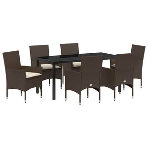 vidaXL Ensemble de salle à manger pour jardin 7 Pièces Marron Poly rotin