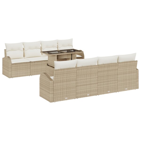 Ensemble de canapés de jardin 9 pièces avec coussins Beige Rattan Poly
