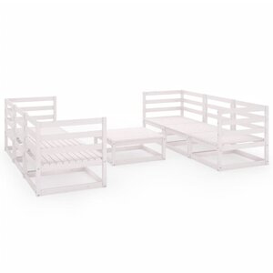 vidaXL Salon de jardin 7 Pièces Blanc Bois de pin massif