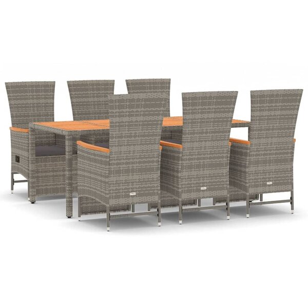 vidaXL Ensemble à manger de jardin et coussins 7 Pièces gris rotin