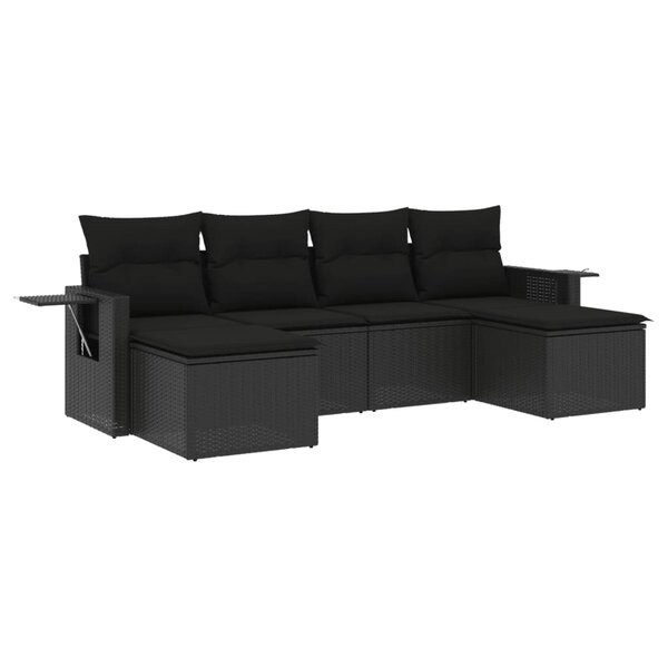 vidaXL Salon de jardin 6 Pièces avec coussins noir résine tressée