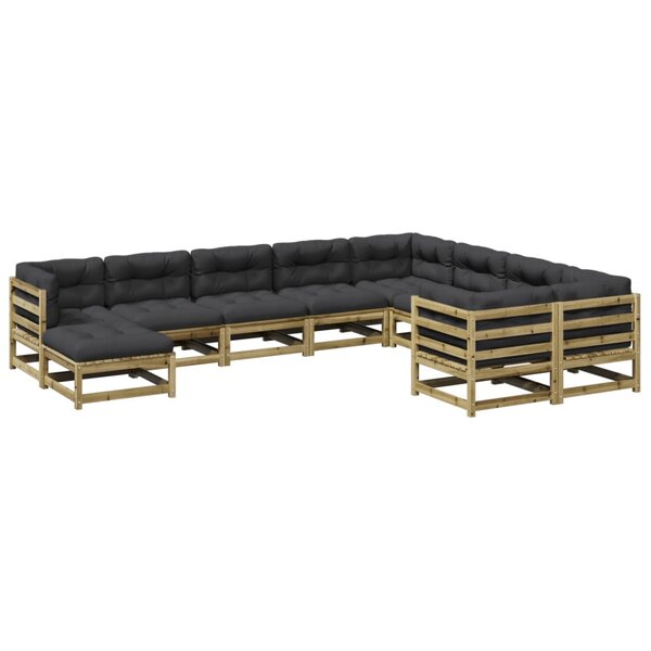 vidaXL Salon de jardin avec coussins 10 Pièces bois de pin imprégné