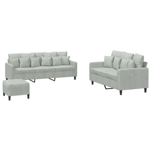vidaXL Ensemble de canapés 3 Pièces avec coussins Gris clair Velours