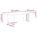 vidaXL Table à manger avec bord naturel 240x120x74cm bois massif chêne