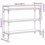 Table Console vidaXL Noire en Chêne 100x30x80 cm en Bois d'Ingénierie et Acier