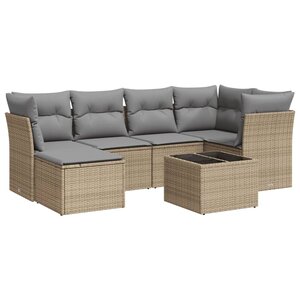 vidaXL Salon de jardin avec coussins 7 Pièces beige résine tressée